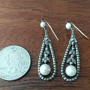 Antique1920s Marcasite Pearl Silver Gold earrings❤